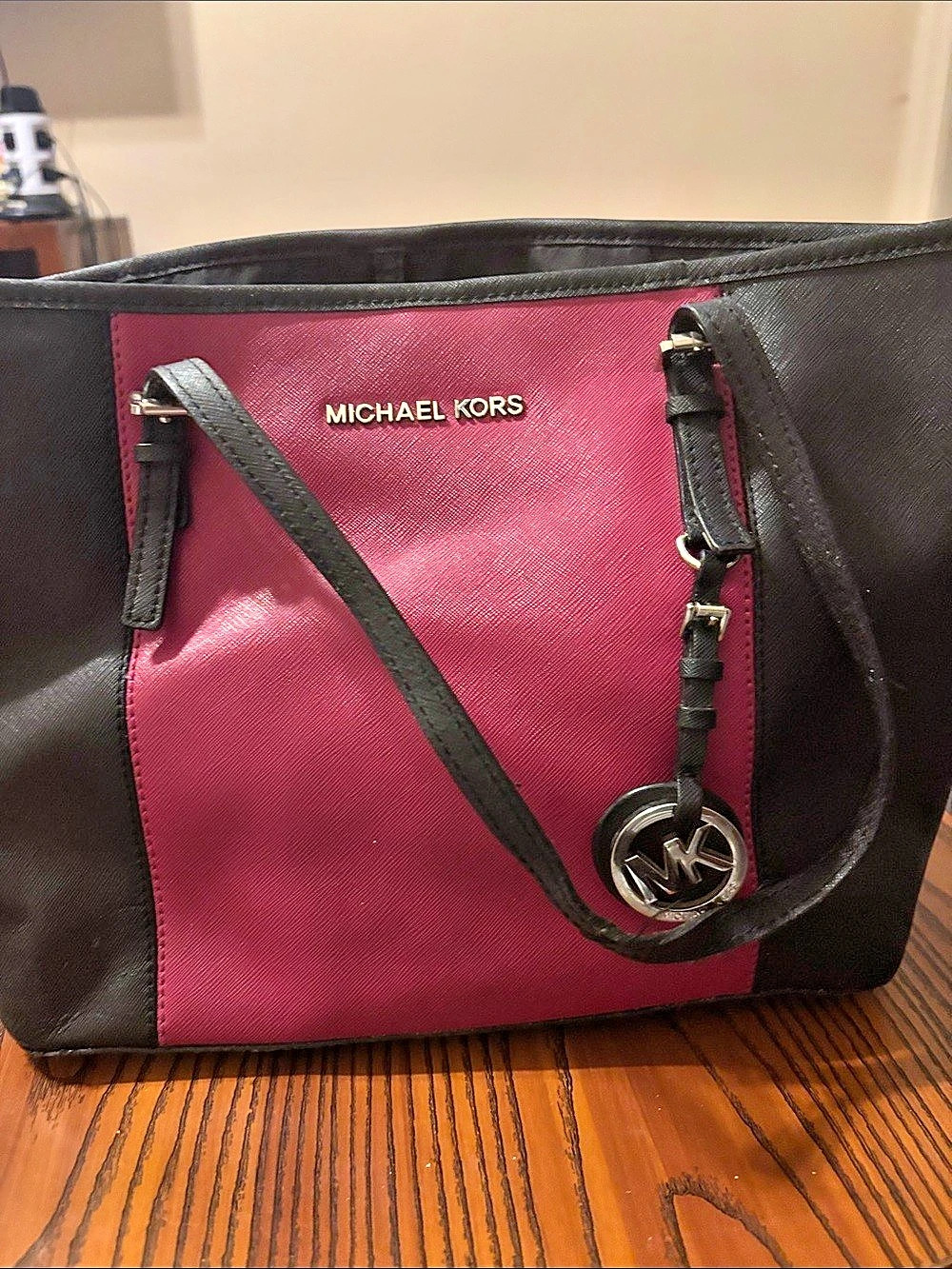 Michael Kors Color Block Tote in Black & Pink